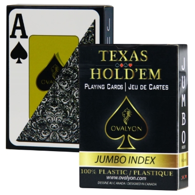 Black Texas Hold'em playing card deck box with jumbo index