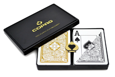 Copag Legacy poker duopack open case with gold and black decks