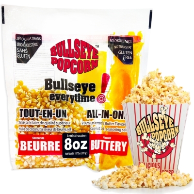Bullseye Popcorn Tri-Pak 8oz all-in-one popcorn kit