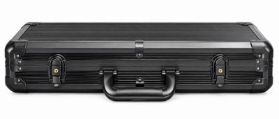 Black aluminum poker chip case, closed, front view